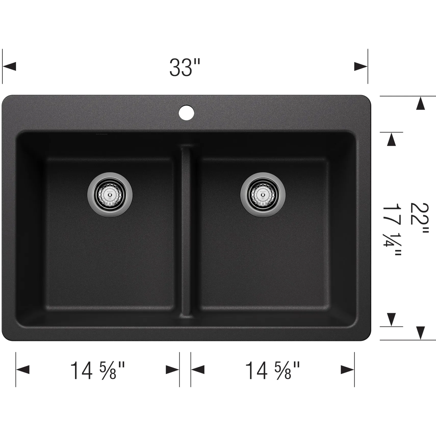 Blanco Liven 33" Dual Mount Silgranit Kitchen Sink, 50/50 Double Bowl, Anthracite, 1 Faucet Hole, 443203