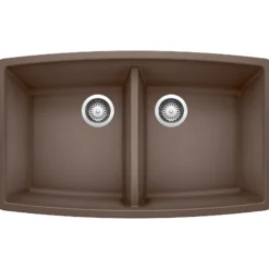 Blanco Performa 33" Undermount Granite Composite Kitchen Sink, Silgranit, 50/50 Double Bowl, Cafe, 440068