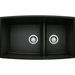 Blanco Performa 33" Undermount Granite Composite Kitchen Sink, Silgranit, 60/40 Double Bowl, Coal Black, 442939