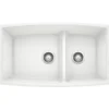 Blanco Performa 33" Undermount Granite Composite Kitchen Sink, Silgranit, 60/40 Double Bowl, White, 441310