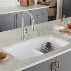 Blanco Performa 33" Undermount Granite Composite Kitchen Sink, Silgranit, 60/40 Double Bowl, White, 441310