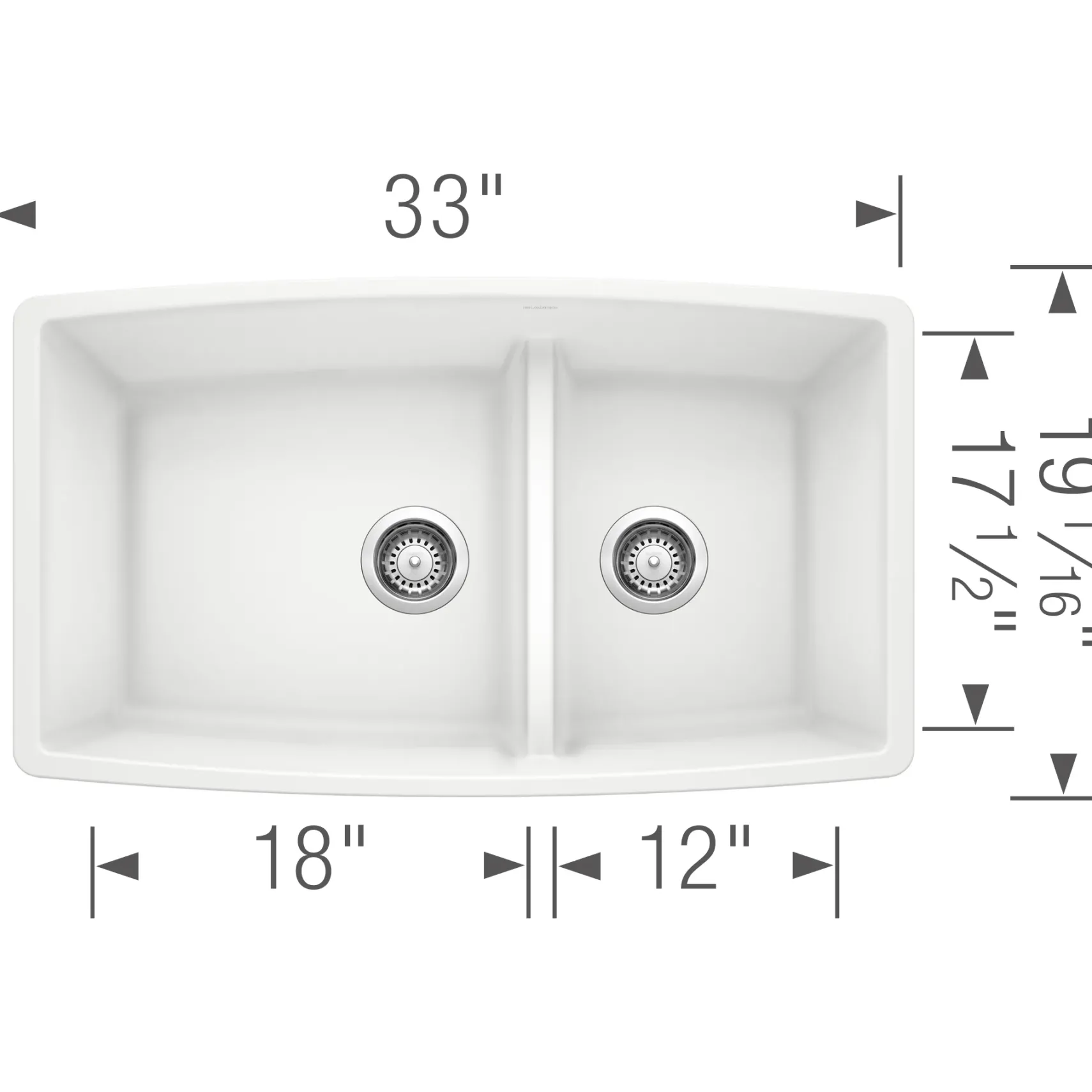 Blanco Performa 33" Undermount Granite Composite Kitchen Sink, Silgranit, 60/40 Double Bowl, White, 441310