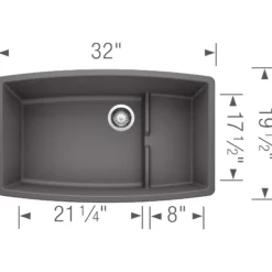 Blanco Performa 32" Undermount Granite Composite Kitchen Sink with Accessories, Silgranit, Cinder, 441476