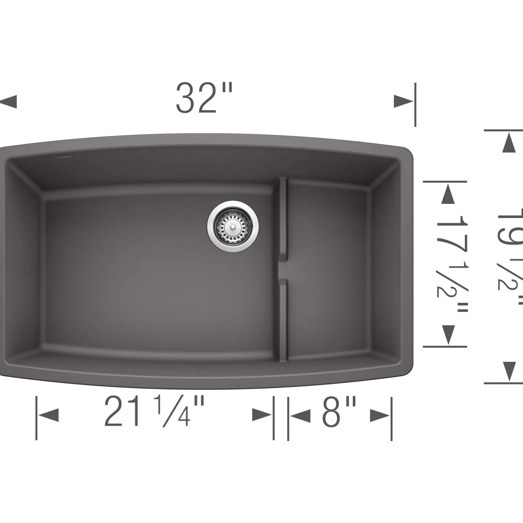 Blanco Performa 32" Undermount Granite Composite Kitchen Sink with Accessories, Silgranit, Cinder, 441476