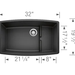 Blanco Performa 32" Undermount Granite Composite Kitchen Sink with Accessories, Silgranit, Anthracite, 440064