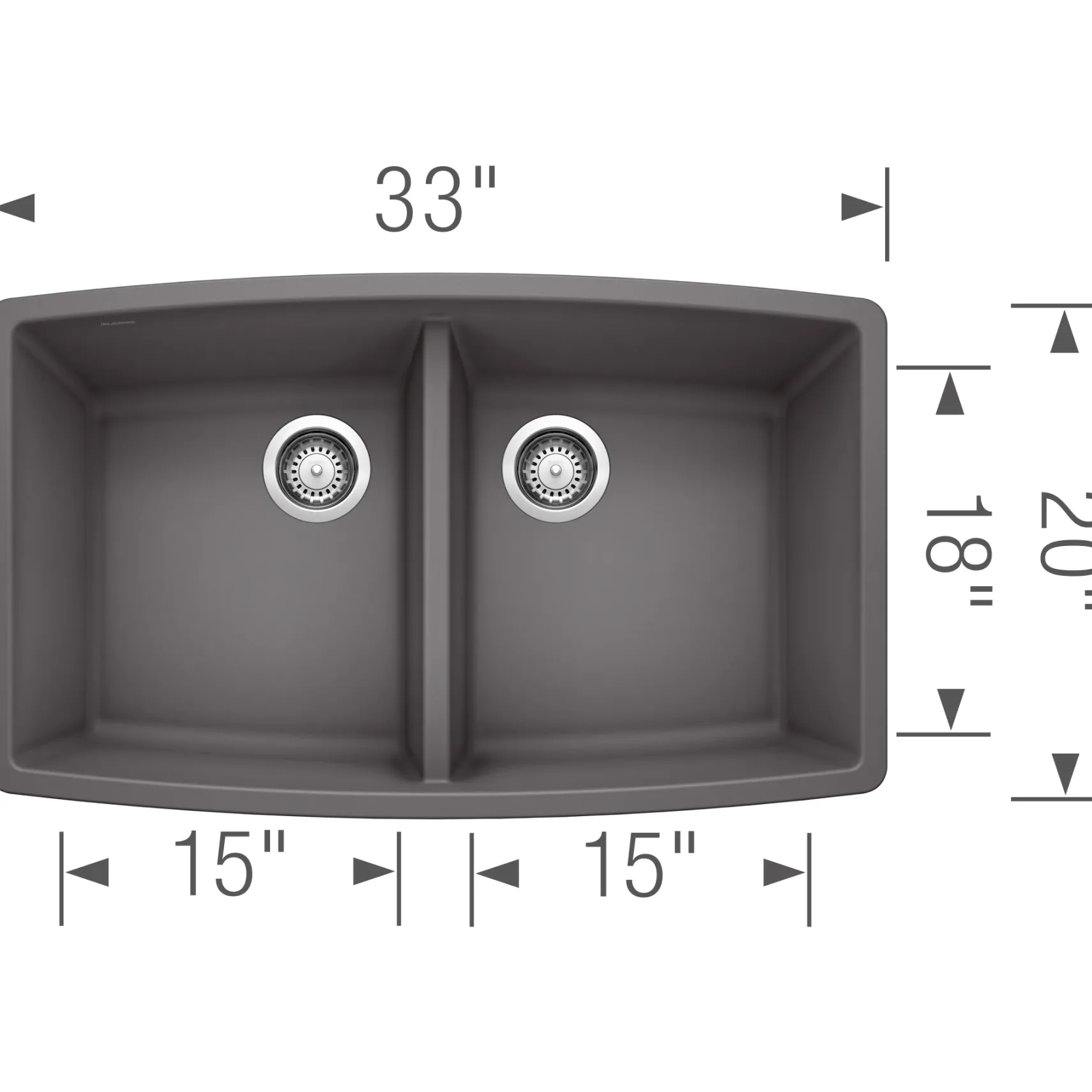 Blanco Performa 33" Undermount Granite Composite Kitchen Sink, Silgranit, 50/50 Double Bowl, Cinder, 441473