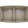 Blanco Performa 33" Undermount Granite Composite Kitchen Sink, Silgranit, 50/50 Double Bowl, Truffle, 441290