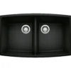 Blanco Performa 33" Undermount Granite Composite Kitchen Sink, Silgranit, 50/50 Double Bowl, Coal Black, 442937
