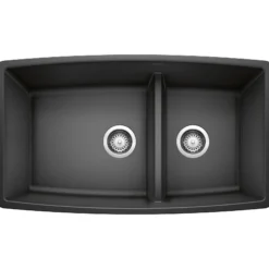 Blanco Performa 33" Undermount Granite Composite Kitchen Sink, Silgranit, 60/40 Double Bowl, Anthracite, 441312