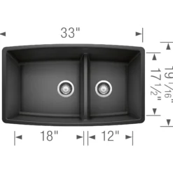 Blanco Performa 33" Undermount Granite Composite Kitchen Sink, Silgranit, 60/40 Double Bowl, Anthracite, 441312