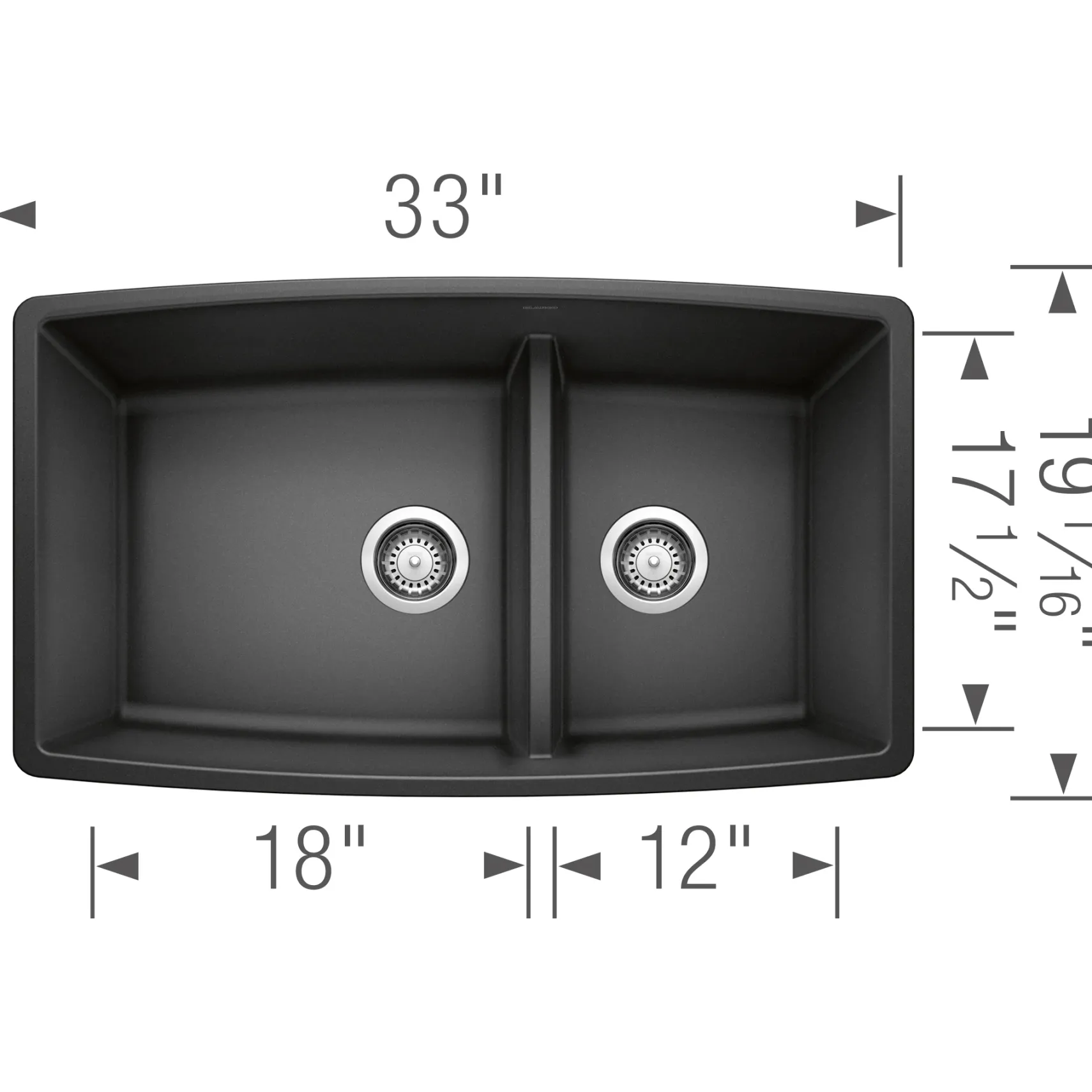 Blanco Performa 33" Undermount Granite Composite Kitchen Sink, Silgranit, 60/40 Double Bowl, Anthracite, 441312