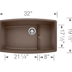 Blanco Performa 32" Undermount Granite Composite Kitchen Sink with Accessories, Silgranit, Cafe, 440063