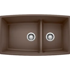 Blanco Performa 33" Undermount Granite Composite Kitchen Sink, Silgranit, 60/40 Double Bowl, Cafe, 441313