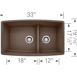 Blanco Performa 33" Undermount Granite Composite Kitchen Sink, Silgranit, 60/40 Double Bowl, Cafe, 441313