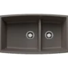 Blanco Performa 33" Undermount Silgranit Kitchen Sink, 60/40 Double Bowl, Volcano Gray, No Faucet Hole, 443125