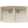 Blanco Performa 33" Undermount Silgranit Kitchen Sink, 50/50 Double Bowl, Soft White, No Faucet Hole, 443086