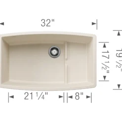 Blanco Performa 32" Undermount Silgranit Kitchen Sink, Soft White, No Faucet Hole, 443085
