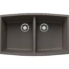Blanco Performa 33" Undermount Silgranit Kitchen Sink, 50/50 Double Bowl, Volcano Gray, No Faucet Hole, 443123