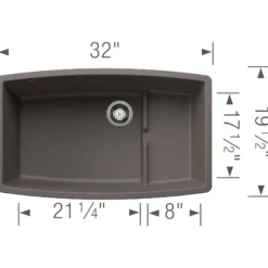 Blanco Performa 32" Undermount Silgranit Kitchen Sink, Volcano Gray, No Faucet Hole, 443122