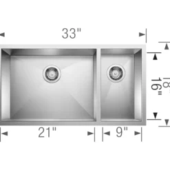 Blanco Precision 33" Undermount Stainless Steel Kitchen Sink, 70/30 Double Bowl, 18 Gauge, Satin Polish, 516213