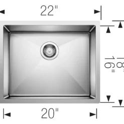Blanco Precision 22" Undermount Stainless Steel Kitchen Sink, 18 Gauge, Satin Polish, 516223