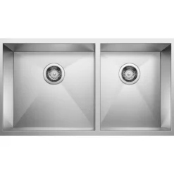 Blanco Precision 33" Undermount Stainless Steel Kitchen Sink, 60/40 Double Bowl, 18 Gauge, Satin Polish, 515824