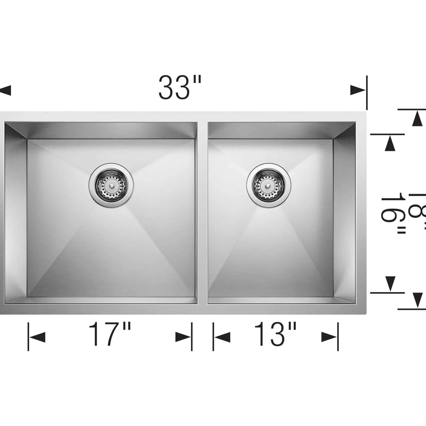 Blanco Precision 33" Undermount Stainless Steel Kitchen Sink, 60/40 Double Bowl, 18 Gauge, Satin Polish, 515821