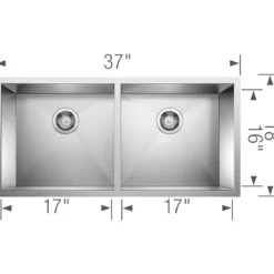 Blanco Precision 37" Undermount Stainless Steel Kitchen Sink, 50/50 Double Bowl, 18 Gauge, Satin Polish, 516212