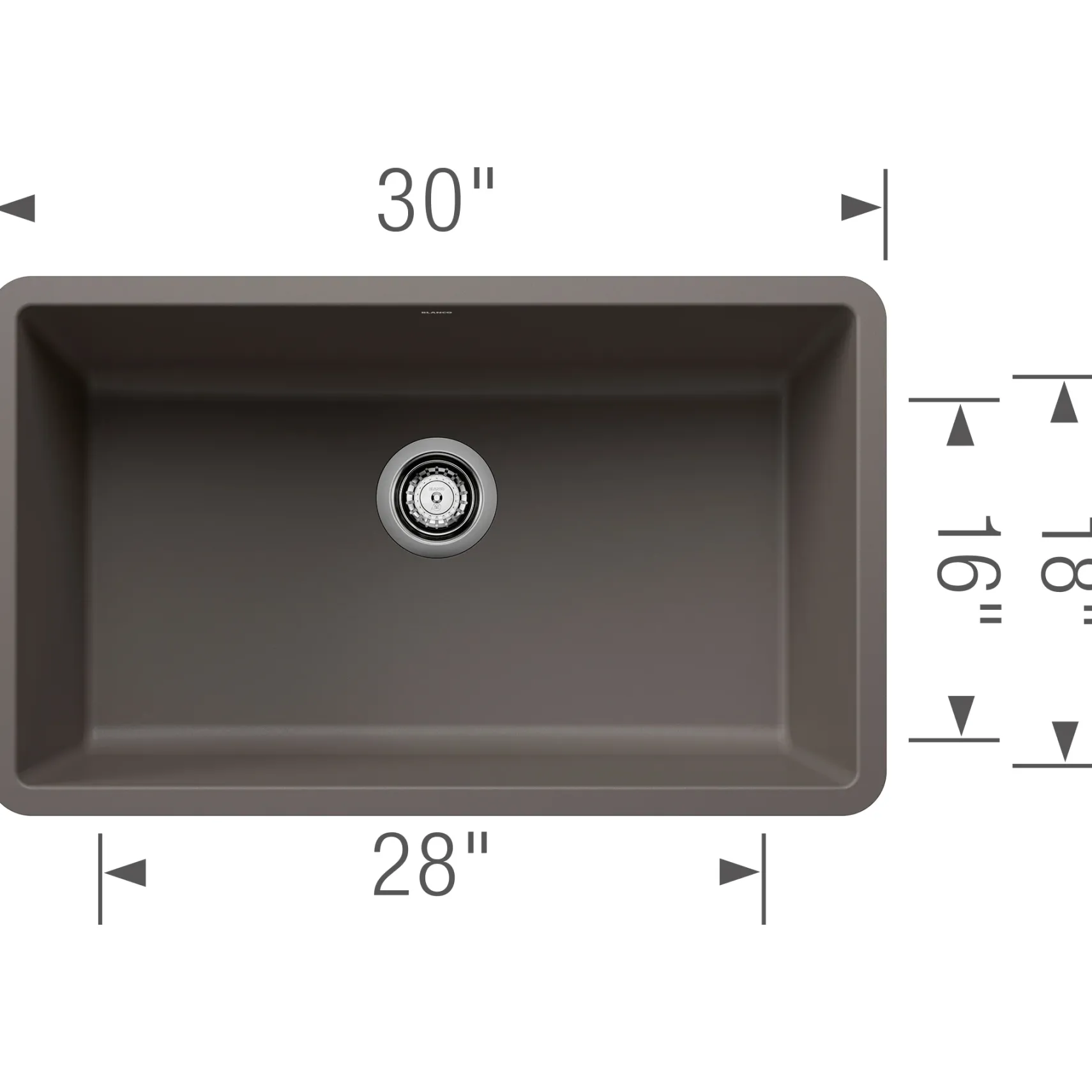 Blanco Precis 30" Undermount Granite Composite Kitchen Sink, Silgranit, Volcano Gray, 443120
