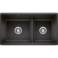 Blanco Precis 33" Undermount Granite Composite Kitchen Sink, Silgranit, 60/40 Double Bowl, Anthracite, 442525