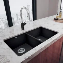 Blanco Precis 30" Undermount Granite Composite Kitchen Sink, Silgranit, 50/50 Double Bowl, Anthracite, 516322
