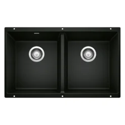 Blanco Precis 30" Undermount Granite Composite Kitchen Sink, Silgranit, 50/50 Double Bowl, Coal Black, 442927