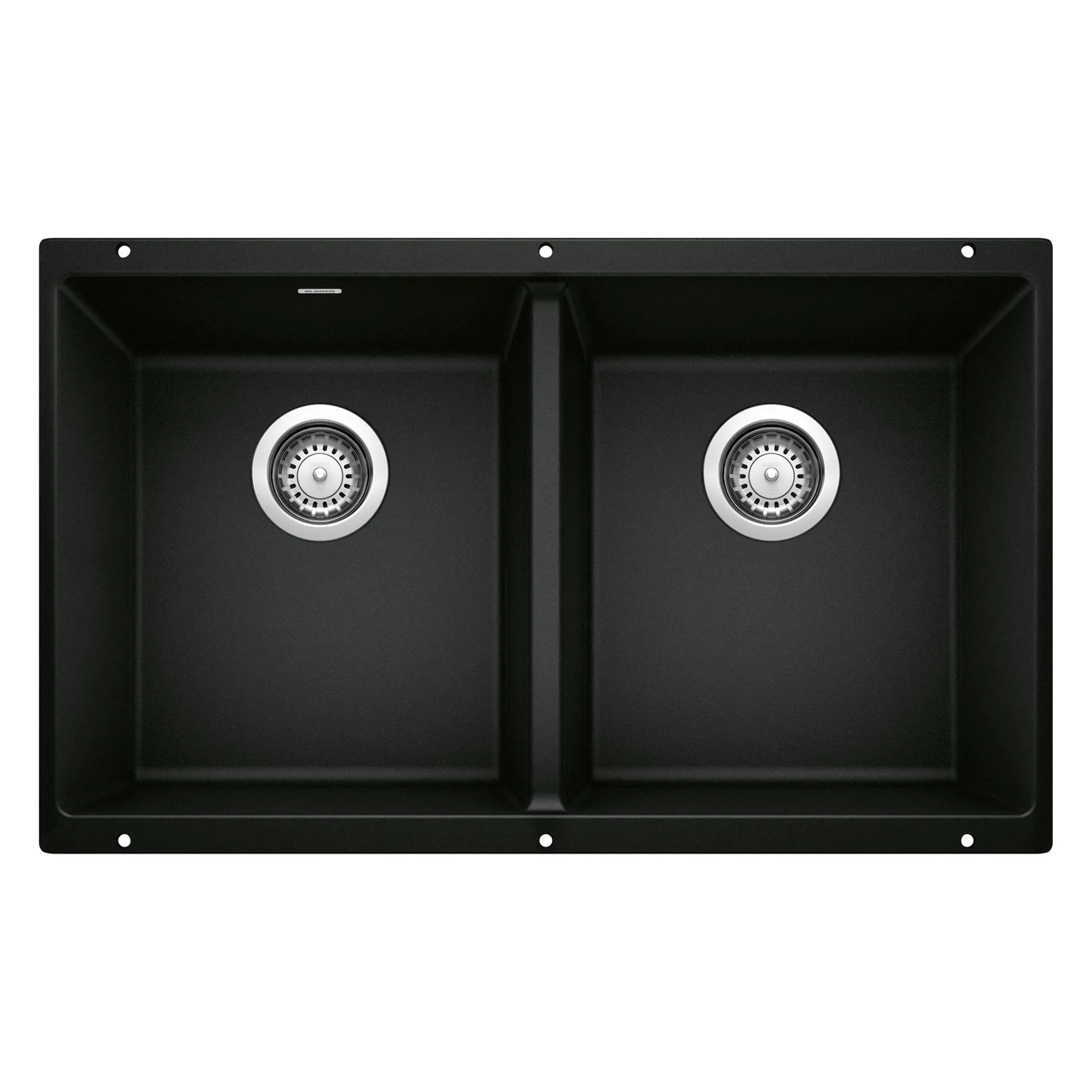 Blanco Precis 30" Undermount Granite Composite Kitchen Sink, Silgranit, 50/50 Double Bowl, Coal Black, 442927