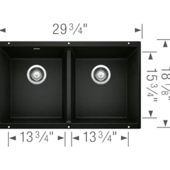 Blanco Precis 30" Undermount Granite Composite Kitchen Sink, Silgranit, 50/50 Double Bowl, Coal Black, 442927