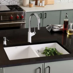Blanco Precis 30" Undermount Granite Composite Kitchen Sink, Silgranit, 50/50 Double Bowl, White, 516320