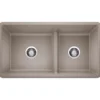 Blanco Precis 33" Undermount Granite Composite Kitchen Sink, Silgranit, 60/40 Double Bowl, Truffle, 442522