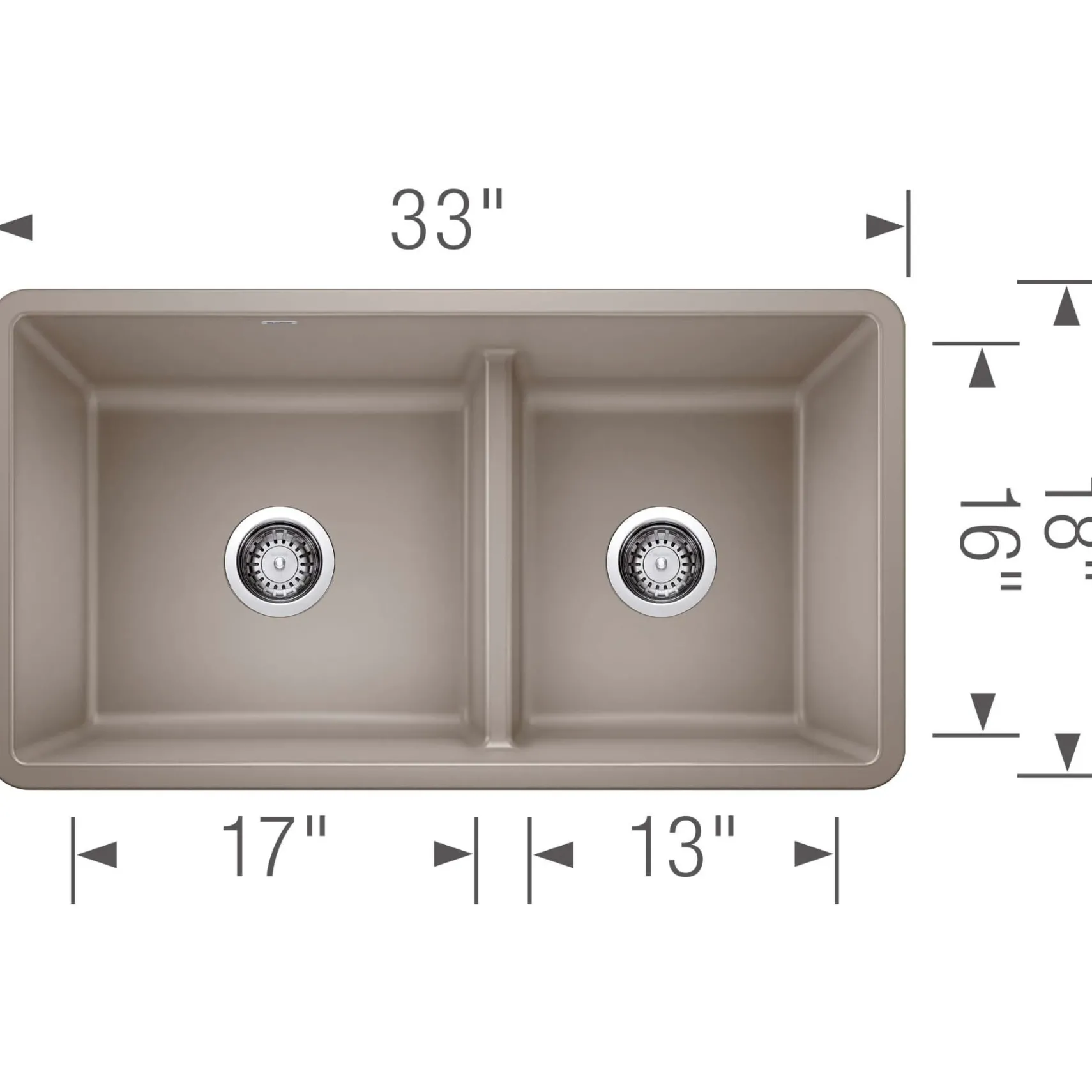 Blanco Precis 33" Undermount Granite Composite Kitchen Sink, Silgranit, 60/40 Double Bowl, Truffle, 442522