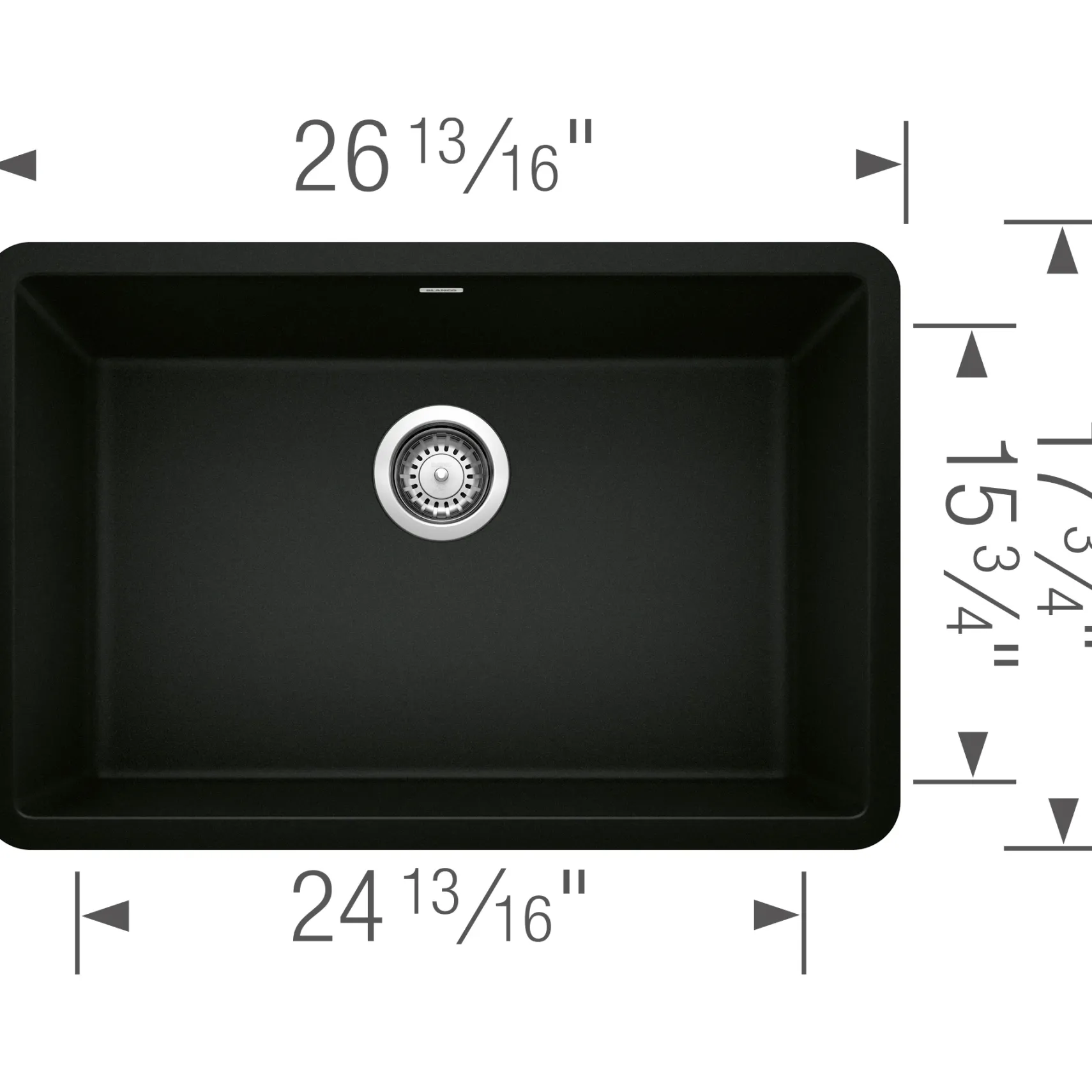 Blanco Precis 27" Undermount Granite Composite Kitchen Sink, Silgranit, Coal Black, 442930