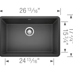 Blanco Precis 27" Undermount Granite Composite Kitchen Sink, Silgranit, Anthracite, 522259