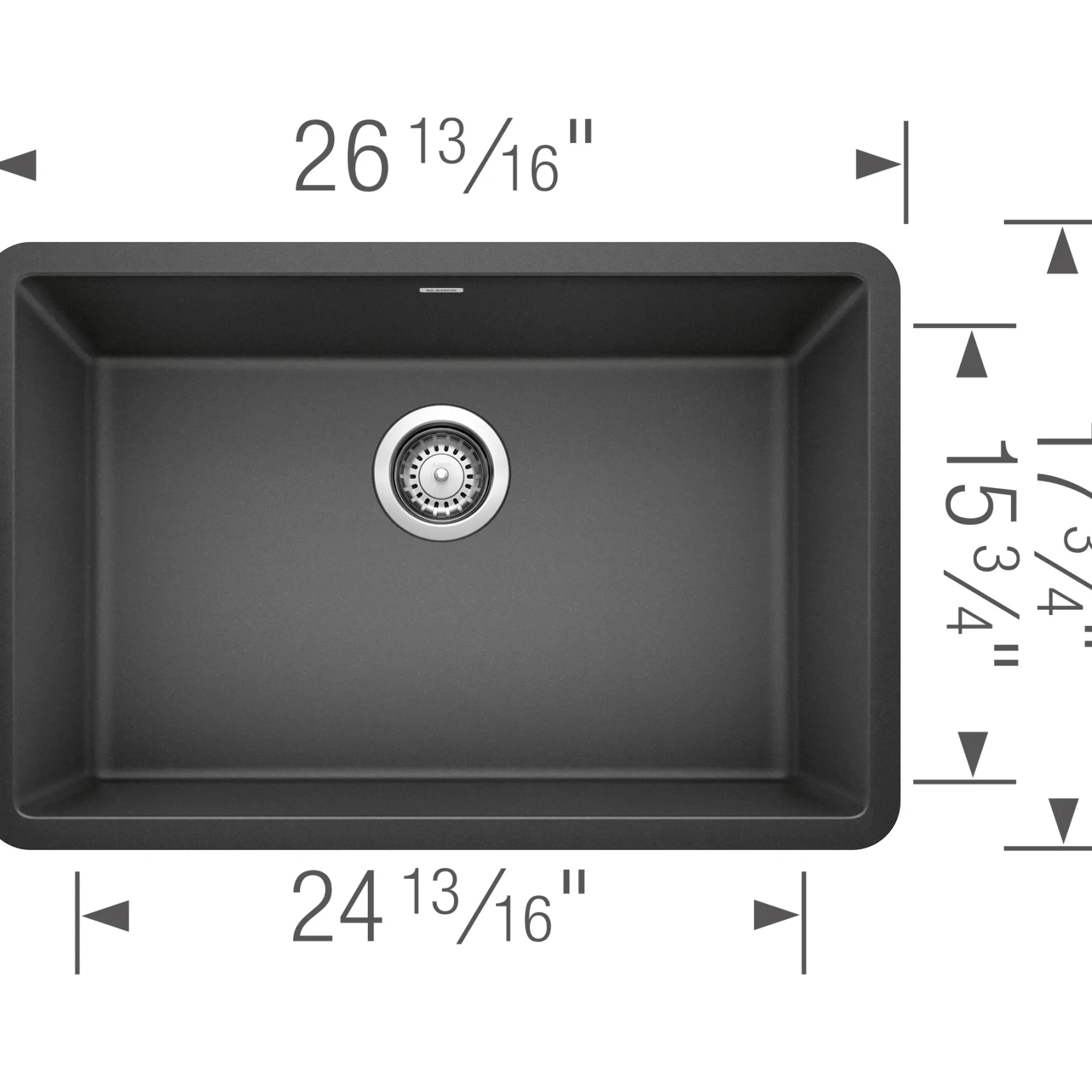 Blanco Precis 27" Undermount Granite Composite Kitchen Sink, Silgranit, Anthracite, 522259