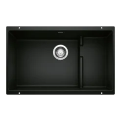 Blanco Precis 29" Undermount Granite Composite Kitchen Sink, Silgranit, Coal Black, 442934