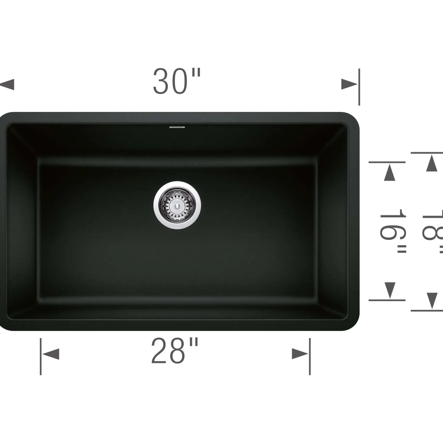 Blanco Precis 30" Undermount Granite Composite Kitchen Sink, Silgranit, Coal Black, 442931