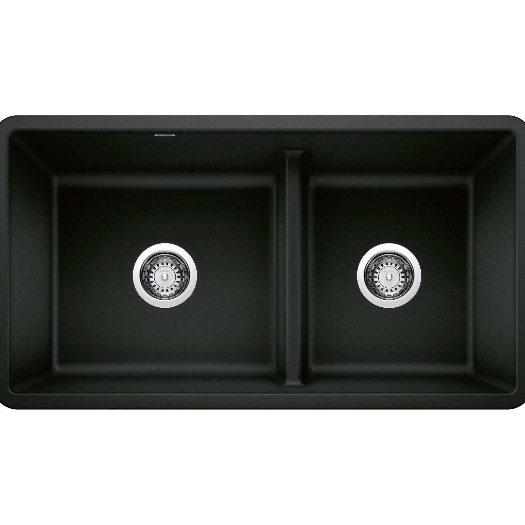 Blanco Precis 33" Undermount Granite Composite Kitchen Sink, Silgranit, 60/40 Double Bowl, Coal Black, 442925