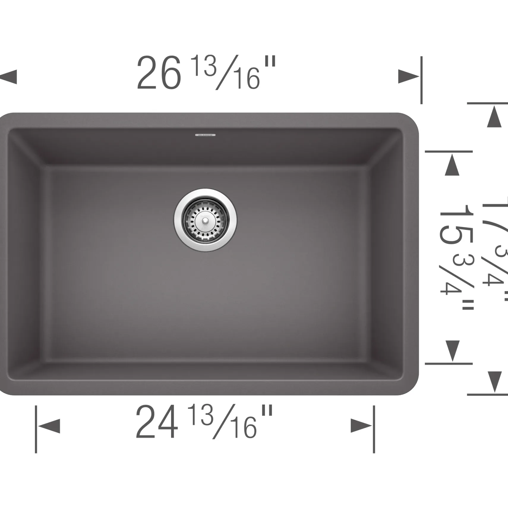 Blanco Precis 27" Undermount Granite Composite Kitchen Sink, Silgranit, Cinder, 522427