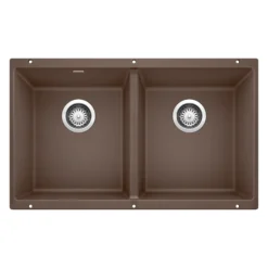 Blanco Precis 30" Undermount Granite Composite Kitchen Sink, Silgranit, 50/50 Double Bowl, Cafe, 516323
