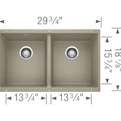 Blanco Precis 30" Undermount Granite Composite Kitchen Sink, Silgranit, 50/50 Double Bowl, Truffle, 517678
