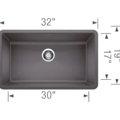 Blanco Precis 32" Undermount Granite Composite Kitchen Sink, Silgranit, Cinder, 441478