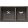 Blanco Precis 33" Undermount Granite Composite Kitchen Sink, Silgranit, 60/40 Double Bowl, Volcano Gray, 443118
