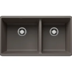 Blanco Precis 33" Undermount Granite Composite Kitchen Sink, Silgranit, 60/40 Double Bowl, Volcano Gray, 443118