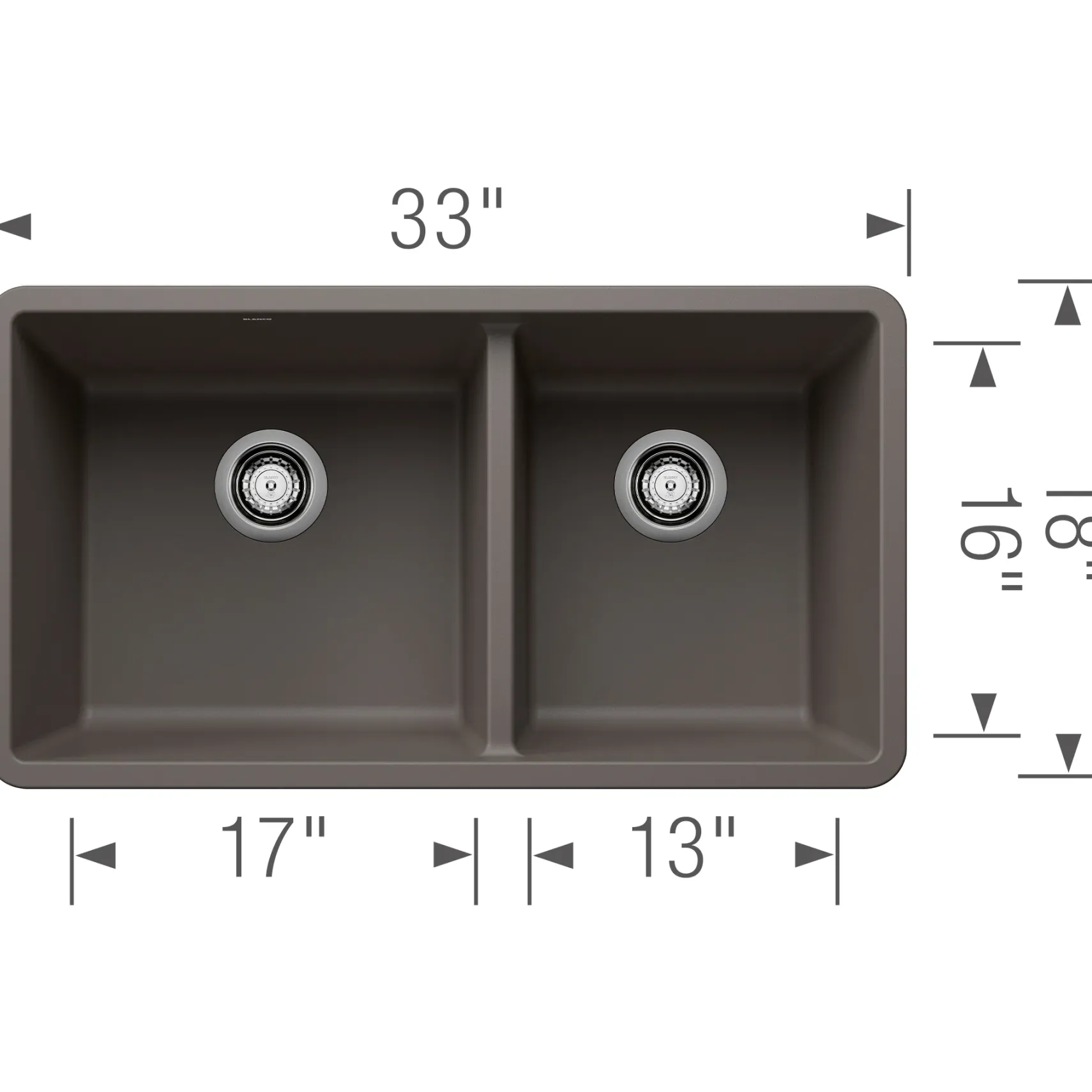 Blanco Precis 33" Undermount Granite Composite Kitchen Sink, Silgranit, 60/40 Double Bowl, Volcano Gray, 443118